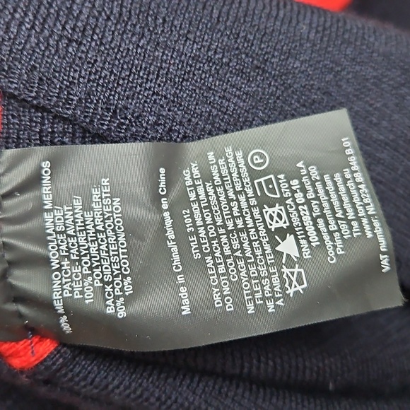 Tory Burch Sweater Navy Blue Red Logo 100% Merino Wool Sz Small Womens - Picture 5 of 5